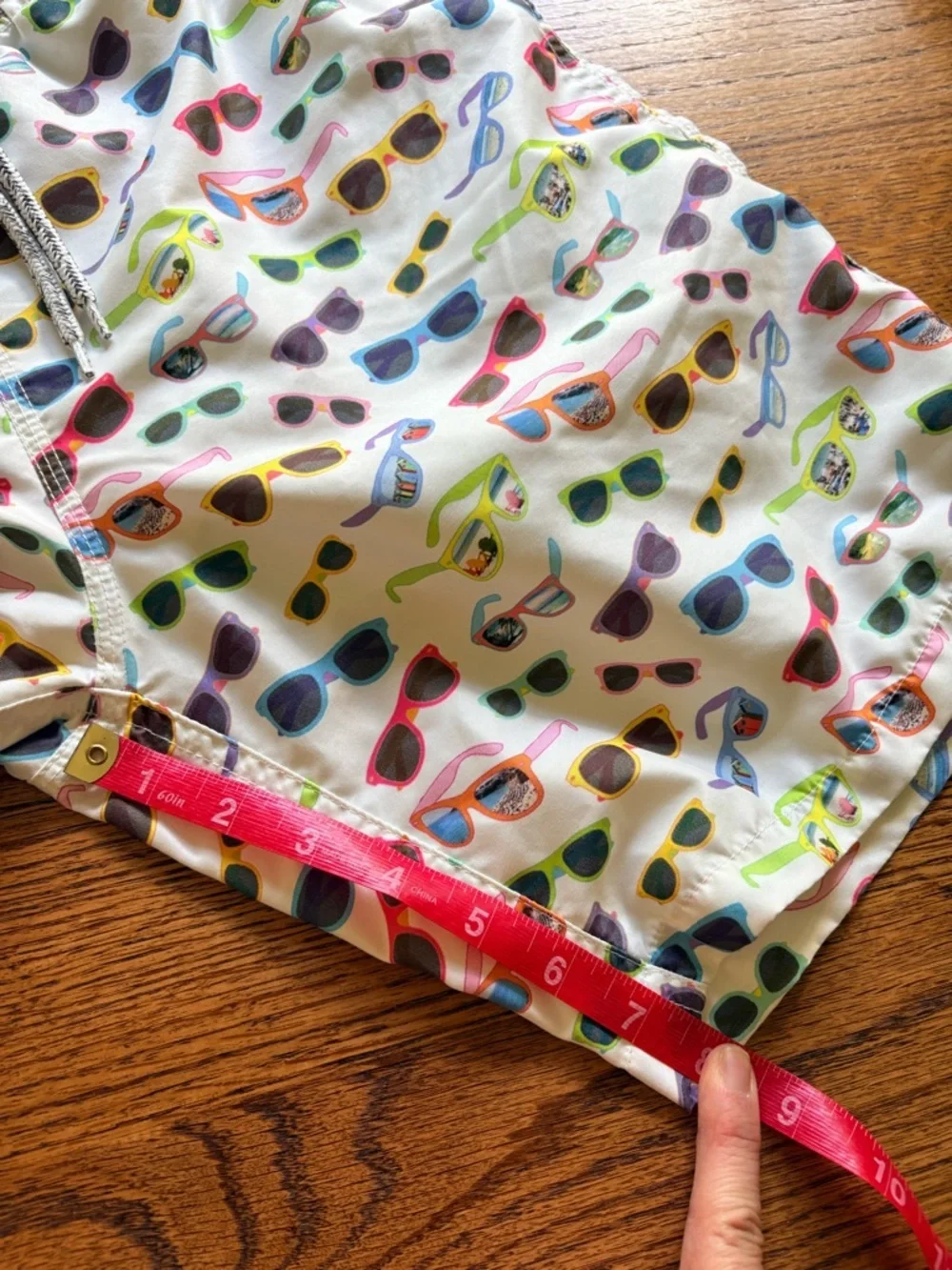 Michaels Men’s Medium White Swim Trunks with Multicolor Sunglasses Print